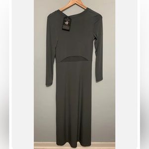 Anatomie willa long charcoal back bottom slit dress new